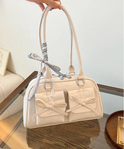 gossip！ロサンゼルス（ゴシップロサンゼルス）の「Y2K   ダブルリボンデザイン ハンドバッグ ［ レーステープつきバッグ!  新風格 ］（ハンドバッグ・レディース・シルバー/ブラック/ワイン/オフホワイト/ピンク・FREE）」の14枚目の写真