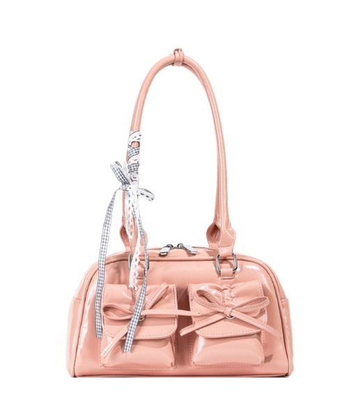 gossip！ロサンゼルス（ゴシップロサンゼルス）の「Y2K   ダブルリボンデザイン ハンドバッグ ［ レーステープつきバッグ!  新風格 ］（ハンドバッグ・レディース・シルバー/ブラック/ワイン/オフホワイト/ピンク・FREE）」の17枚目の写真