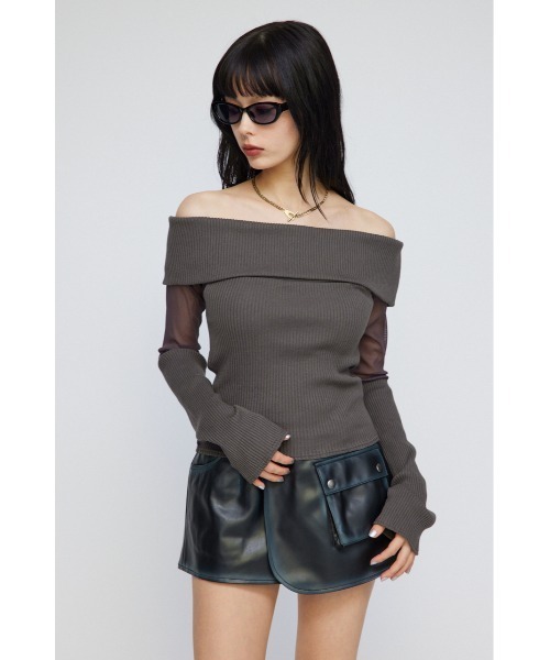 SHEER DOCKING OFF SHOULDER トップス（Tシャツ/カットソー）｜LAGUA