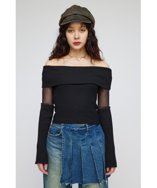 ラグアジェムSHEER DOCKING OFF SHOULDER トップスKHA SHEER DOCKING OFF SHOULDER トップス（Tシャツ/カットソー