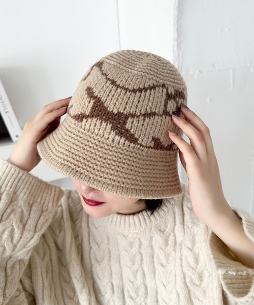 CLEA(クレア)の「モチーフデザインニットバケットハット(ハット・レディース・アイボリー/ブラウン/ベージュ/ブラック・FREE)」の7枚目の写真