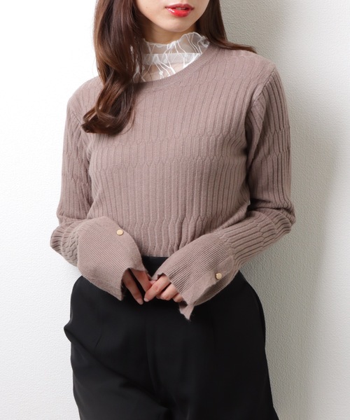 Lace Ladies(レースレディース)の「ヘキサゴン クルーネック 長袖 ニット プルオーバー(ニット/セーター・レディース・ブラック/ネイビー/ベージュ/グレー・FREE/S)」の3枚目の写真