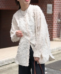＆HALF | ノーカラーフリンジオーバーブラウス(シャツ/高身長/低身長）(シャツ/ブラウス)