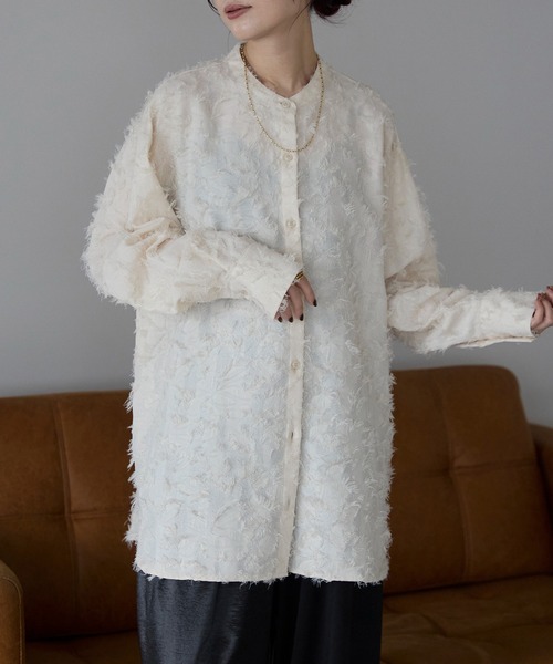 ＆HALF（アンドハーフ）の「ノーカラーフリンジオーバーブラウス(シャツ/高身長/低身長）（シャツ/ブラウス・レディース・ピンク/ブラック/オフホワイト/ホワイト/ミント・FREE/S）」の17枚目の写真