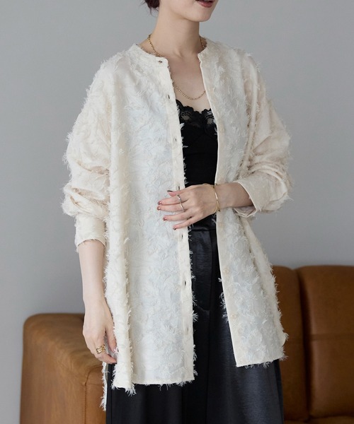 ＆HALF（アンドハーフ）の「ノーカラーフリンジオーバーブラウス(シャツ/高身長/低身長）（シャツ/ブラウス・レディース・ピンク/ブラック/オフホワイト/ホワイト/ミント・FREE/S）」の18枚目の写真