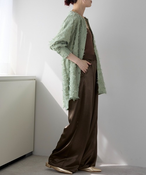 ＆HALF（アンドハーフ）の「ノーカラーフリンジオーバーブラウス(シャツ/高身長/低身長）（シャツ/ブラウス・レディース・ピンク/ブラック/オフホワイト/ホワイト/ミント・FREE/S）」の13枚目の写真