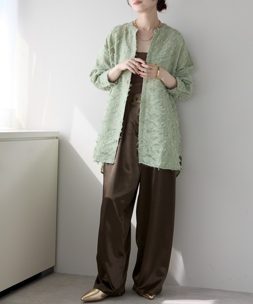 ＆HALF（アンドハーフ）の「ノーカラーフリンジオーバーブラウス(シャツ/高身長/低身長）（シャツ/ブラウス・レディース・ピンク/ブラック/オフホワイト/ホワイト/ミント・FREE/S）」の12枚目の写真