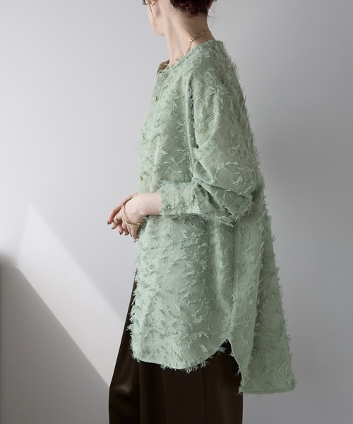 ＆HALF（アンドハーフ）の「ノーカラーフリンジオーバーブラウス(シャツ/高身長/低身長）（シャツ/ブラウス・レディース・ピンク/ブラック/オフホワイト/ホワイト/ミント・FREE/S）」の8枚目の写真