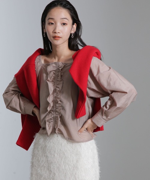 未使用タグ付きGUCCI シルク混 ブラウス 前後 両袖フリル 未使用タグ付き