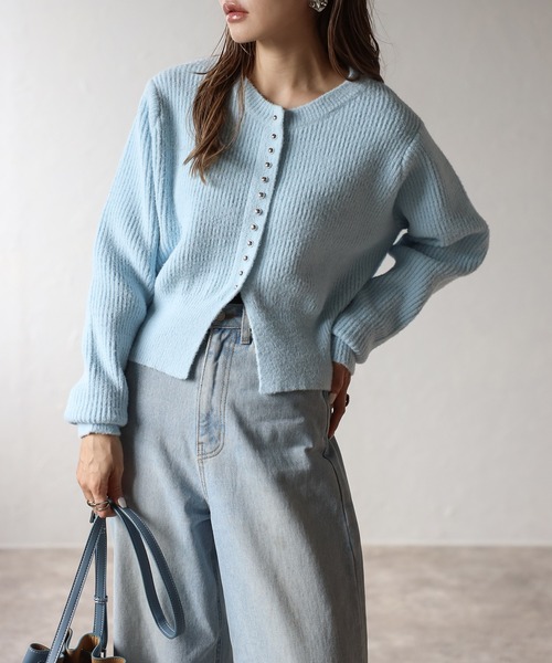 Bonjour Sagan（ボンジュールサガン）の「スリットヘムフェザーカーディガン（カーディガン/ボレロ・レディース・レッド/アイボリー/ブラック/ライトブルー・FREE）」の4枚目の写真