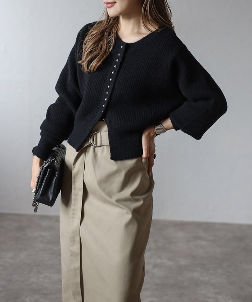 Bonjour Sagan（ボンジュールサガン）の「スリットヘムフェザーカーディガン（カーディガン/ボレロ・レディース・レッド/アイボリー/ブラック/ライトブルー・FREE）」の3枚目の写真