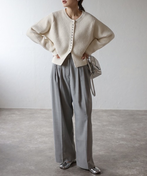 Bonjour Sagan（ボンジュールサガン）の「スリットヘムフェザーカーディガン（カーディガン/ボレロ・レディース・レッド/アイボリー/ブラック/ライトブルー・FREE）」の5枚目の写真