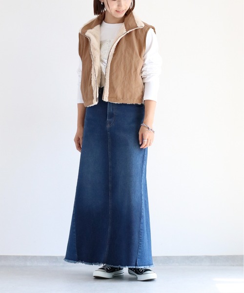 cepo（セポ）の「〈セットアップ可能〉リメイクデニムフレアースカート（デニムスカート・レディース・ブラック/ブルー系1・S/M/L）」の5枚目の写真