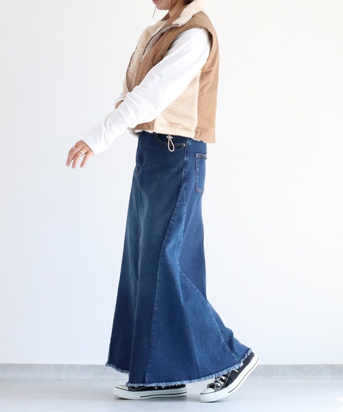 cepo（セポ）の「〈セットアップ可能〉リメイクデニムフレアースカート（デニムスカート・レディース・ブラック/ブルー系1・S/M/L）」の8枚目の写真