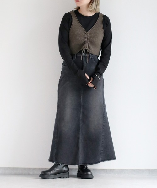 cepo（セポ）の「〈セットアップ可能〉リメイクデニムフレアースカート（デニムスカート・レディース・ブラック/ブルー系1・S/M/L）」の21枚目の写真