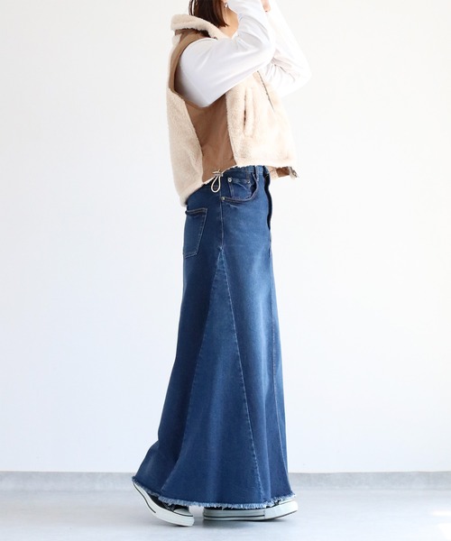 cepo（セポ）の「〈セットアップ可能〉リメイクデニムフレアースカート（デニムスカート・レディース・ブラック/ブルー系1・S/M/L）」の6枚目の写真