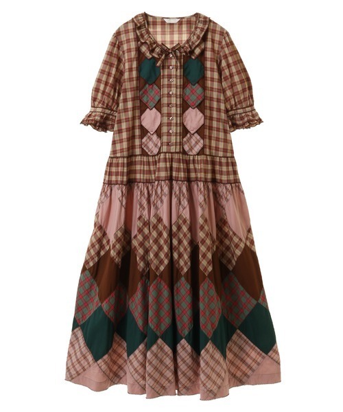 オリジナルチェックパッチワークワンピース