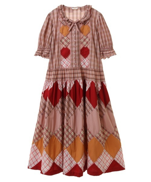 オリジナルチェックパッチワークワンピース