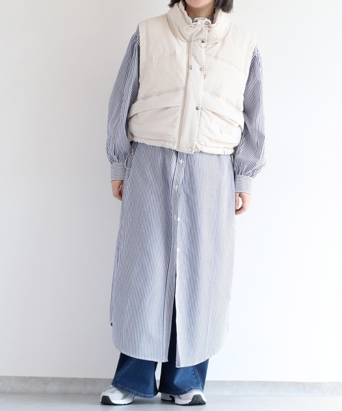 cepo(セポ)の「〈セットアイテム〉ニットビスチェ&シャツワンピース アンサンブル(シャツワンピース・レディース・ベージュ/ネイビー・M)」の16枚目の写真