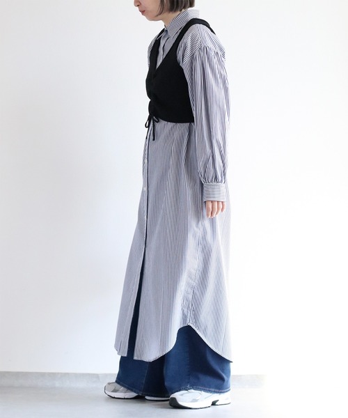 cepo(セポ)の「〈セットアイテム〉ニットビスチェ&シャツワンピース アンサンブル(シャツワンピース・レディース・ベージュ/ネイビー・M)」の20枚目の写真