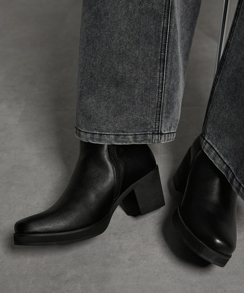 【セール】【CIYOT-シヨウト-】スクウェアトゥハイソールサイドジップヒールブーツ（ブーツ）｜CIYOT（シヨウト）