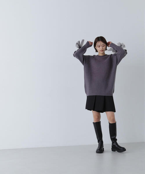 NATURAL BEAUTY BASIC（ナチュラルビューティーベーシック）の「◇レースアップリボンスリーブニット（ニット/セーター・レディース・チャコールグレー/ベージュ/ラベンダー・FREE）」の4枚目の写真