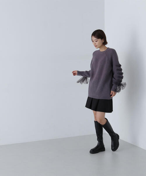 NATURAL BEAUTY BASIC（ナチュラルビューティーベーシック）の「◇レースアップリボンスリーブニット（ニット/セーター・レディース・チャコールグレー/ベージュ/ラベンダー・FREE）」の6枚目の写真