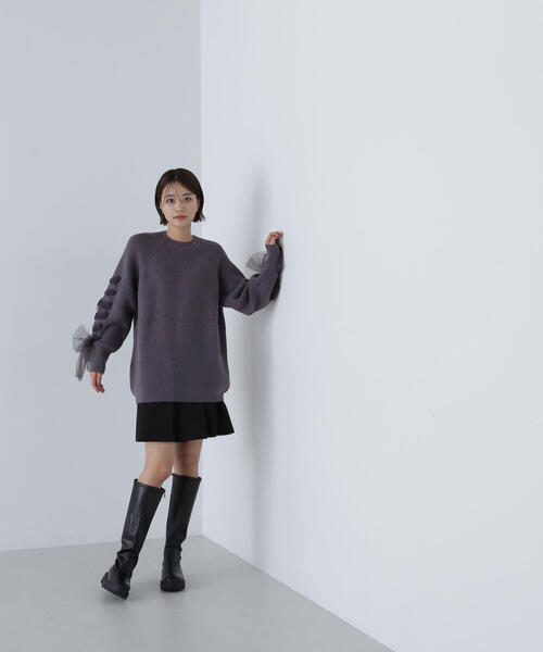 NATURAL BEAUTY BASIC（ナチュラルビューティーベーシック）の「◇レースアップリボンスリーブニット（ニット/セーター・レディース・チャコールグレー/ベージュ/ラベンダー・FREE）」の8枚目の写真