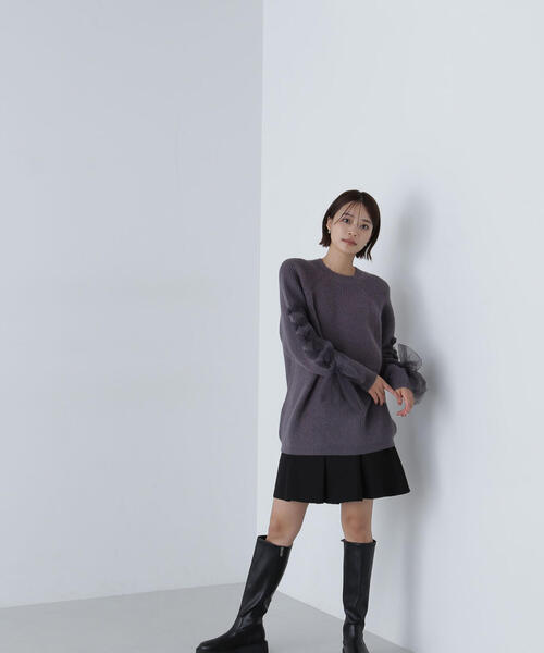 NATURAL BEAUTY BASIC（ナチュラルビューティーベーシック）の「◇レースアップリボンスリーブニット（ニット/セーター・レディース・チャコールグレー/ベージュ/ラベンダー・FREE）」の10枚目の写真