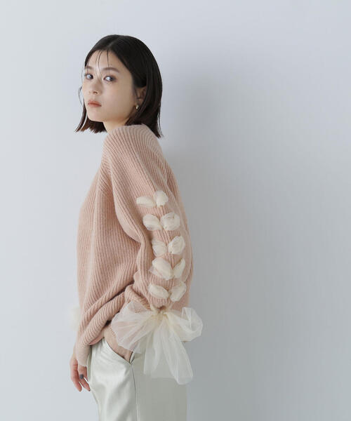 NATURAL BEAUTY BASIC（ナチュラルビューティーベーシック）の「◇レースアップリボンスリーブニット（ニット/セーター・レディース・チャコールグレー/ベージュ/ラベンダー・FREE）」の13枚目の写真