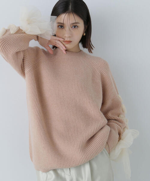 NATURAL BEAUTY BASIC（ナチュラルビューティーベーシック）の「◇レースアップリボンスリーブニット（ニット/セーター・レディース・チャコールグレー/ベージュ/ラベンダー・FREE）」の15枚目の写真