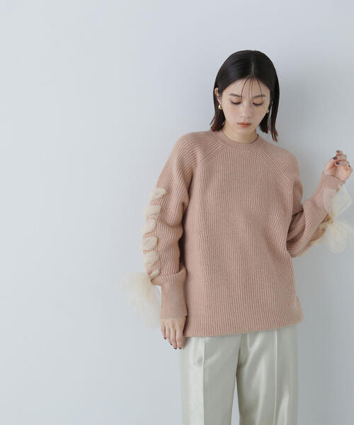 NATURAL BEAUTY BASIC（ナチュラルビューティーベーシック）の「◇レースアップリボンスリーブニット（ニット/セーター・レディース・チャコールグレー/ベージュ/ラベンダー・FREE）」の17枚目の写真