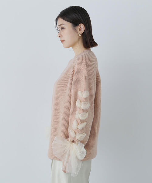 NATURAL BEAUTY BASIC（ナチュラルビューティーベーシック）の「◇レースアップリボンスリーブニット（ニット/セーター・レディース・チャコールグレー/ベージュ/ラベンダー・FREE）」の19枚目の写真