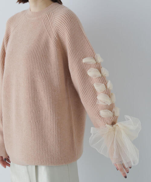 NATURAL BEAUTY BASIC（ナチュラルビューティーベーシック）の「◇レースアップリボンスリーブニット（ニット/セーター・レディース・チャコールグレー/ベージュ/ラベンダー・FREE）」の22枚目の写真