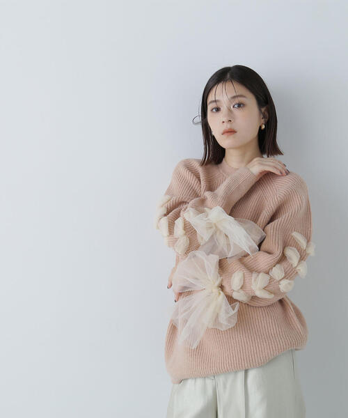 【セール】◇レースアップリボンスリーブニット(ニット/セーター)|NATURAL BEAUTY BASIC(ナチュラルビューティーベーシック)
