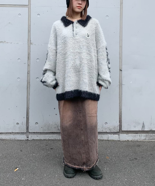 Oriens JOURNAL STANDARD（オリエンス ジャーナルスタンダード）の「【irojikake/イロジカケ】 FLUFFY RUGBY SHIRT IG24AWKT24P/ KT24G（ニット/セーター・レディース・バーガンディー/ブラック・FREE）」の3枚目の写真