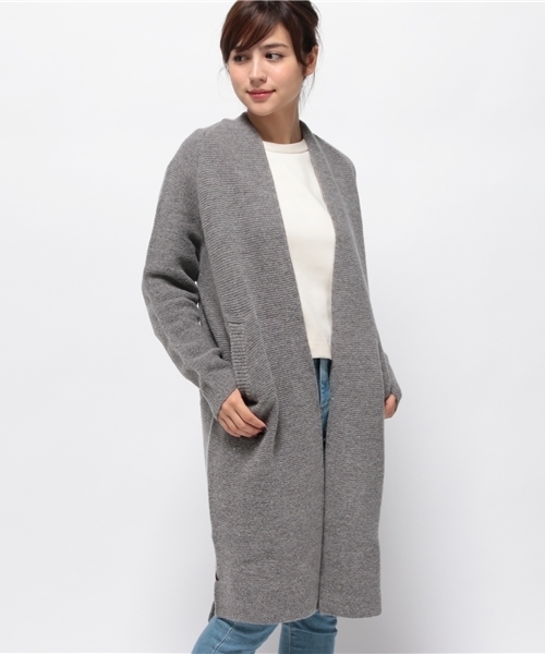 CIAOPANIC（チャオパニック）の「【Ciaopanic】　ガーター編みlongC/D（カーディガン/ボレロ・レディース・ブルー/オフホワイト/グレー・FREE）」の2枚目の写真