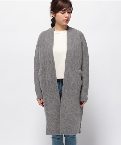 CIAOPANIC（チャオパニック）の「【Ciaopanic】　ガーター編みlongC/D（カーディガン/ボレロ・レディース・ブルー/オフホワイト/グレー・FREE）」の4枚目の写真