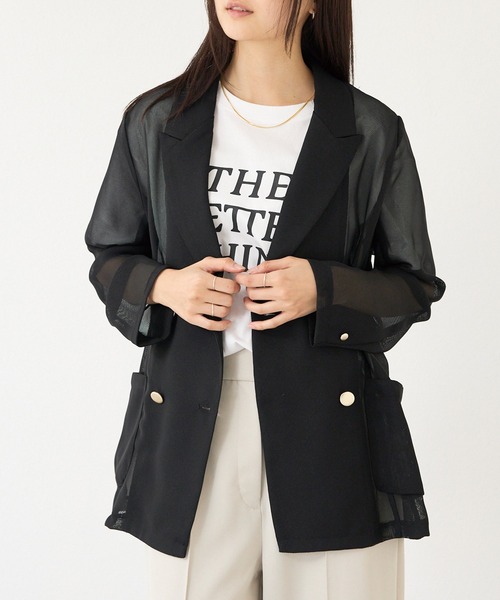 LAVEANGE（ラビアンジェ）の「【洗える】メッシュダブルジャケット（テーラードジャケット・レディース・ブラック/ベージュ・3L/LL/M/5L/4L）」の3枚目の写真