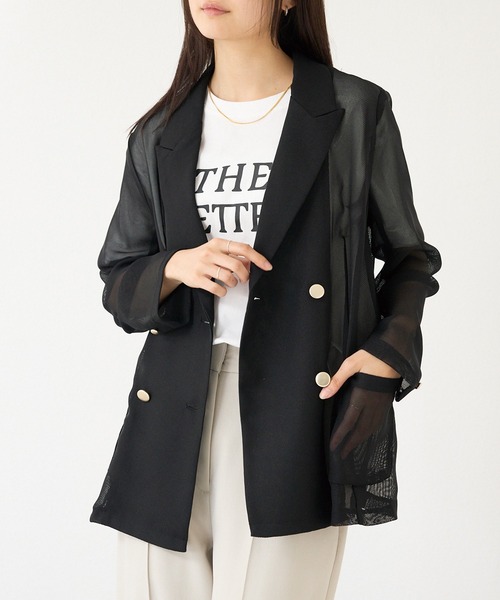 LAVEANGE（ラビアンジェ）の「【洗える】メッシュダブルジャケット（テーラードジャケット・レディース・ブラック/ベージュ・3L/LL/M/5L/4L）」の5枚目の写真