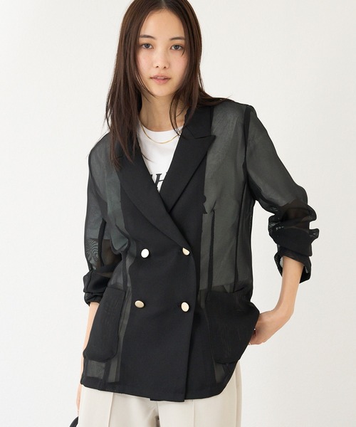 LAVEANGE（ラビアンジェ）の「【洗える】メッシュダブルジャケット（テーラードジャケット・レディース・ブラック/ベージュ・3L/LL/M/5L/4L）」の6枚目の写真