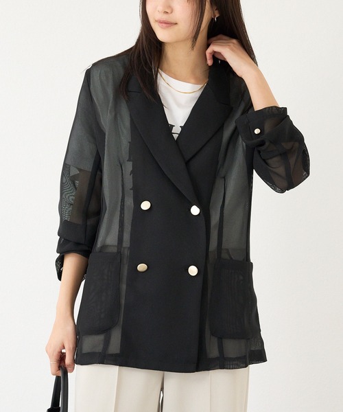 LAVEANGE（ラビアンジェ）の「【洗える】メッシュダブルジャケット（テーラードジャケット・レディース・ブラック/ベージュ・3L/LL/M/5L/4L）」の7枚目の写真