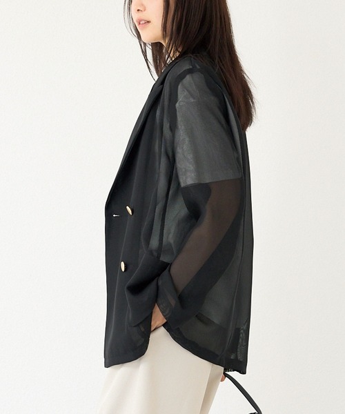 LAVEANGE（ラビアンジェ）の「【洗える】メッシュダブルジャケット（テーラードジャケット・レディース・ブラック/ベージュ・3L/LL/M/5L/4L）」の8枚目の写真