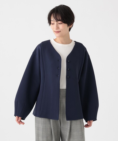 Afternoon Tea（アフタヌーンティー）の「ダンボールペプラムカーディガン（カーディガン/ボレロ・レディース・グレー/ネイビー・MEDIUM）」の2枚目の写真