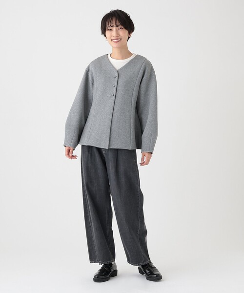 Afternoon Tea（アフタヌーンティー）の「ダンボールペプラムカーディガン（カーディガン/ボレロ・レディース・グレー/ネイビー・MEDIUM）」の6枚目の写真