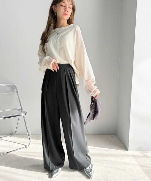 classicalelf(クラシカルエルフ)の「すっきりシルエット。防シワ効果素材2タックハイウエストワイドパンツ(スラックス・レディース・ホワイト/ブラック/チャコール・LARGE/MEDIUM/SMALL/X-LARGE)」の14枚目の写真