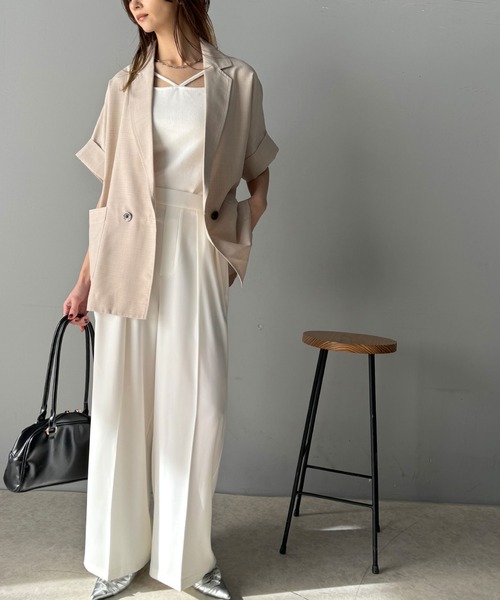 セール】すっきりシルエット。防シワ効果素材2タックハイウエスト