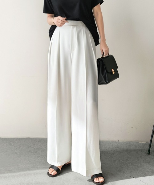 セール】すっきりシルエット。防シワ効果素材2タックハイウエスト