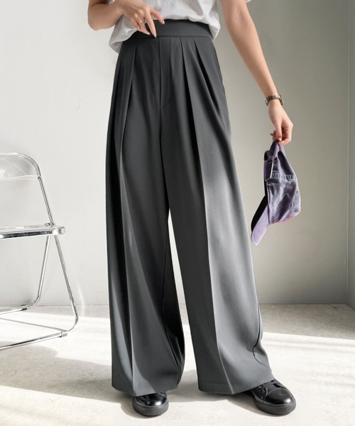 セール】すっきりシルエット。防シワ効果素材2タックハイウエスト