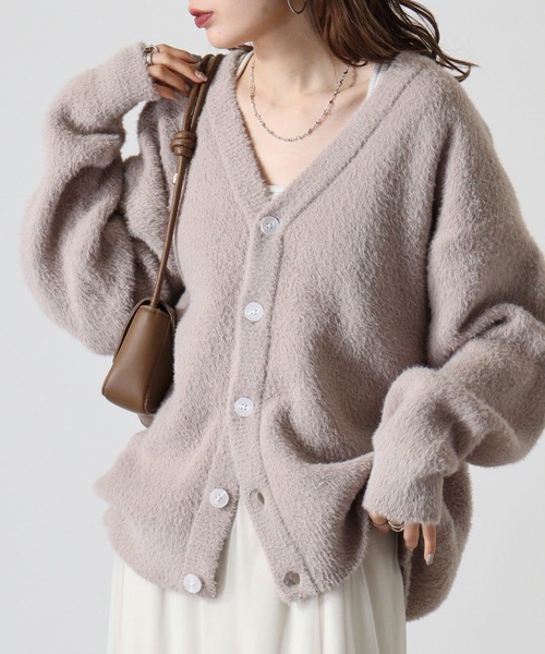 FUNALIVE（ファンアライブ）の「WS select フェザーヤーンルーズサイズカーディガン（カーディガン/ボレロ・メンズ・チャコールグレー/ターコイズブルー/ワイン/ライトブルー/ライトベージュ/マスタード/ホワイト/ライトグレー/ダークネイビー/パープル・M/L）」の5枚目の写真